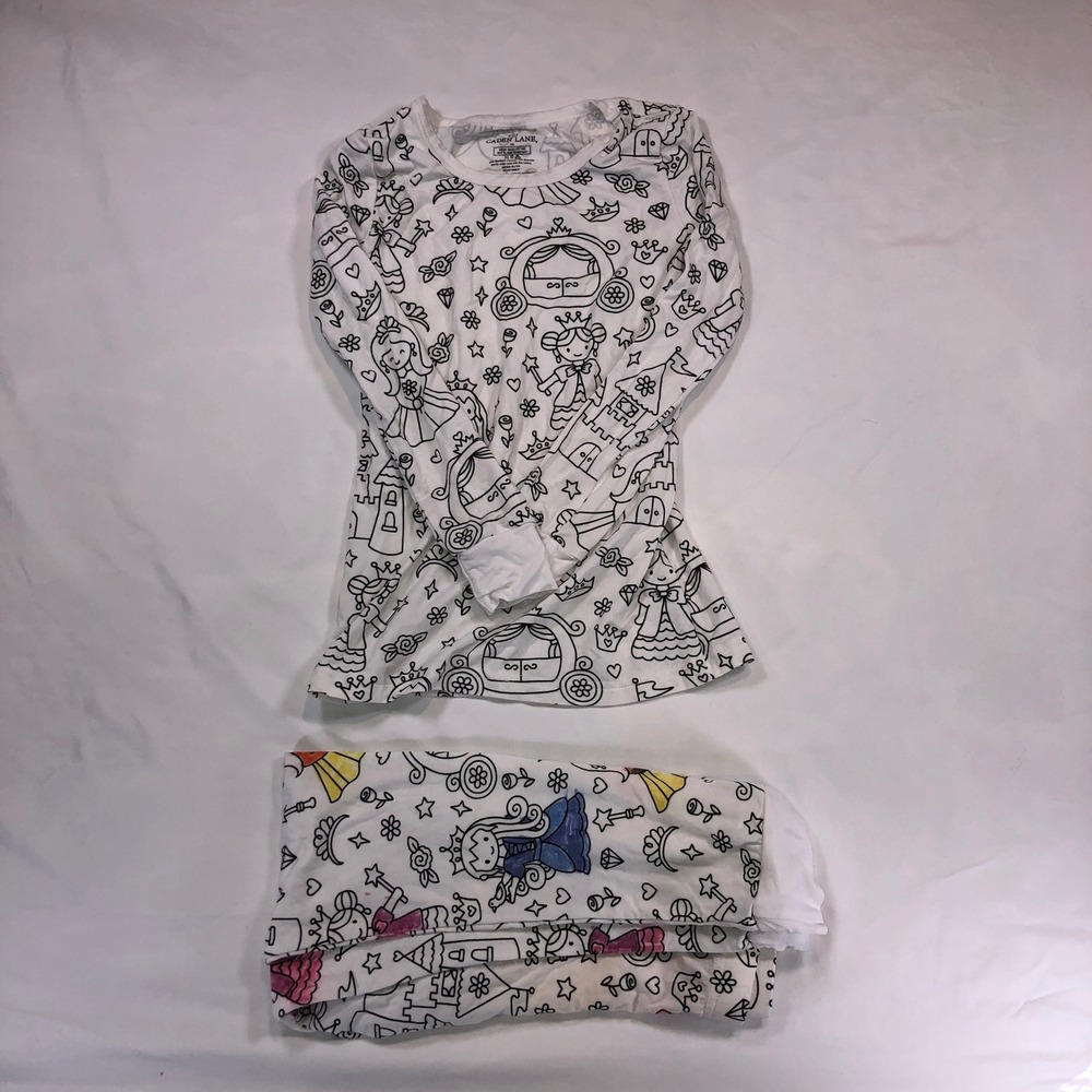 Caden Lane Kids Princess Bamboo Pajama Set White Black Size 7/8 Snug Fit